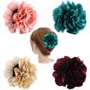 Dizila 4 Pack Black Plastic Hair Claws Clips with Big Large Solid Satin Flower Rose Bow Barrettes Clamps Bun Updo Holders Hair Accessories for Women Girls (Champagne, Pink, Green and Wine Red)