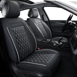 Car Seat Covers Full Set,Universal Fit for Most Cars,SUV,Sedans and Pick-up Trucks,Automotive Vehicle Faux Leather Cushion Covers for 5 Passenger Cars(Full Set,Black/White)