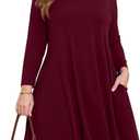 JollieLovin Women 3/4 Sleeve Plus Size Casual Fall Dresses 2025 V Neck T Shirt Long Tunic Dress (1X, Winered)