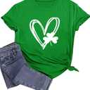 Saint Patrick's Day Shirts Women Funny Shamrock Graphic Print Irish T Shirt Spring Casual Short Sleeve Crew Neck Tee Tops (Green, L)