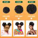 Afro Puff Drawstring Ponytail for Black Women, 4 Inch Natural Black, Curly Human Hair Ponytail, 12A Brazilian Remy Hair Bun for Kids