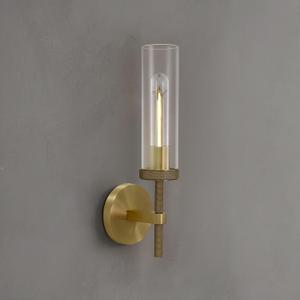 Brass Wall Sconces Lights Indoors, 14" Knurled Linear Sconce, Gold Bathroom Wall Sconces, Glass Tube Vanity Sconces Wall Lighting, Wall Lights for Mirror, Living Room, Bedroom, Hallway, 1 Pack