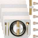 Faux Leather 100% Waterproof Oil-Proof Wipeable Heat Resistant Vinyl Placemats Set of 6 for Dining Table, Kitchen, Coffee Table, Indoor & Outdoor, Non-Slip, Easy Clean, Parties & GiftsLight White