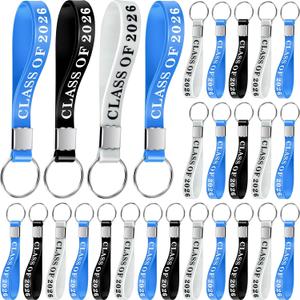 Ecation 50 Pcs Class of 2026 Graduation Keychains Silicone Rubber Keyring Graduation Party Favors Gifts(White, Black, Blue)