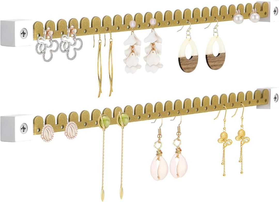 Earring Organizer Wall Mounted 2 Pack Earring Holder Hanging Jewelry Organizer Display for Stud/Hoop/Dangle Earring Necklace Bracelet Ring (Gold)