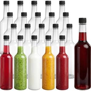 WUWEOT 21 Pcs 15 oz Plastic Wine Bottles with Caps, Empty Long Neck Coquito Bottle, Leakproof Clear Liquor Drinks Container with Screw on Lids for DIY Drinks Craft Decoration