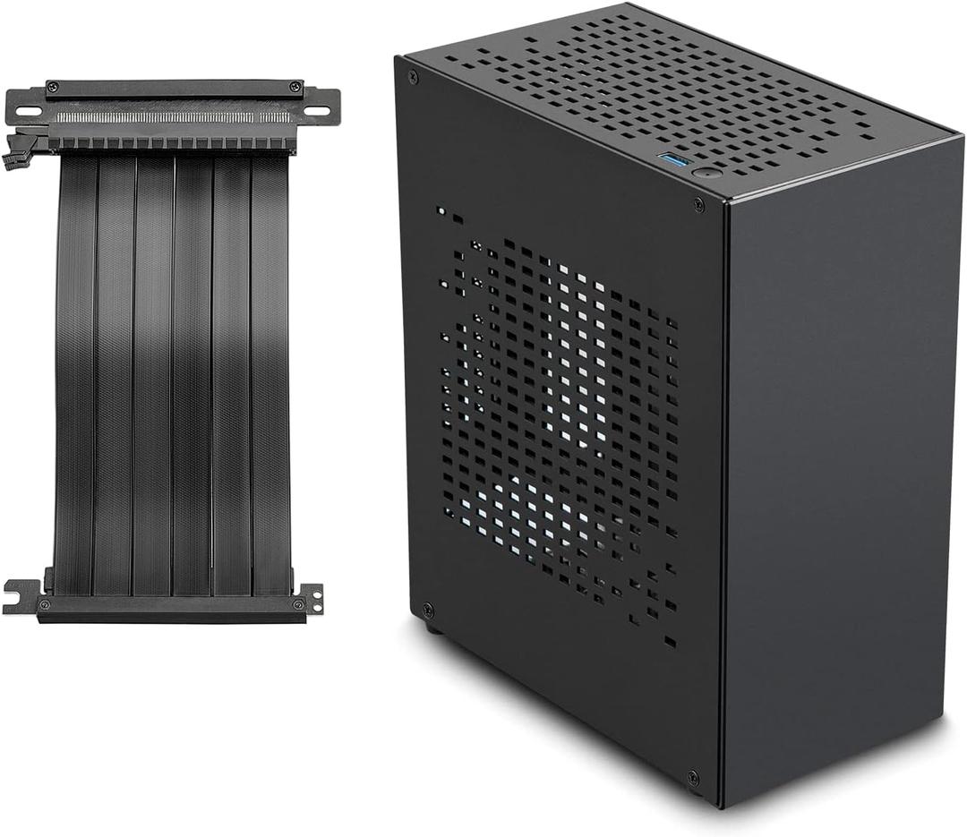 Aluminum Mini ITX Case with PCIe 3.0 Riser, JOYJOM Mini PC Case, SFF Small Form Factor PC Case, TX Computer Gaming Case Supports GPU Graphics Card (Black)