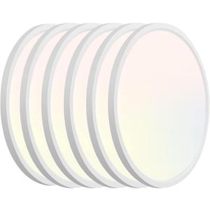 Hlite 6pack 12 inch Flush Mount LED Ceiling Light Fixture,24W 2400LM Super Slim Light Fixtures Ceiling Mount 3000K/4000K/5000K 3CCT Selectable,Light Fixtures for Kitchen,Bedroom (White)
