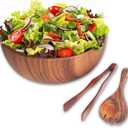 Salad Bowls, Wooden Salad Bowls Set, Large Acacia Wood Serving Bowl for Soup FruitsPopcornBig Salad Bowl with Serving UtensilsIncludes a Spoon And a Pair Of Tongs.