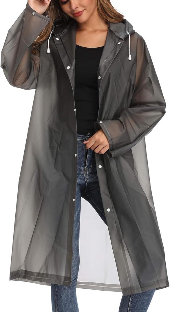 Besshopie EVA Raincoat Waterproof Rain Poncho Reusable Unisex Men Women Long Clear Rain Wear (Large, Black)