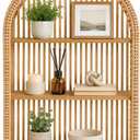 3 Tier Rattan Wall Shelf, Boho Arch Hanging Shelves,12.2 x 4.7 x 20.1 in Arched Wood Wall Shelf, Decorative Bohemian Floating Storage Display Rack for Bathroom Living Room Bedroom