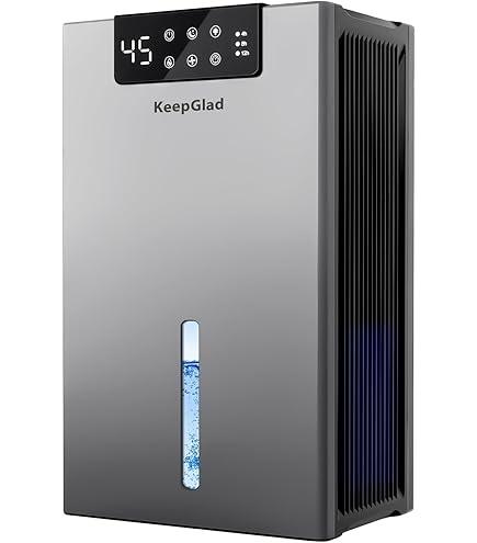 Dehumidifier, 98OZ Dehumidifiers for Home(1000sq.ft), Humidity Display Dehumidifier for Basement Bathroom Bedroom, Auto Shut Off, Washable Filter, Drain Hose, Timer, 7 Ambient Lights, Gray