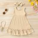 YOUNGER TREE Toddler Girl Summer Sundress Sleeveless Casual Dress Ruffle Hem Cotton Solid Outfits with Bowknot (Beige)