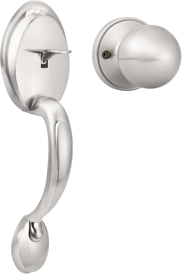 Probrico Brushed Nickel Front Door Handle Set, No Locking, Antique Exterior Door Handle with Interior Door Knob,1Pack