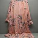 WDIRARA Women's Plus Size Floral Print V Neck Belted Bishop Long Sleeve Dress (XXX-Large Plus, Pink)