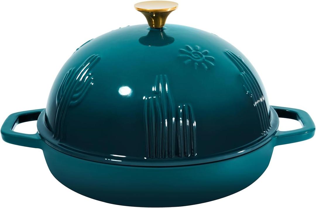 Bread Oven Cast Iron Bread Dutch Oven with Cloche Lid for Bread Baking Darkcyan Enameled Cast Iron Bread Oven with Dome Lid for Sourdough, 9.8 Inches