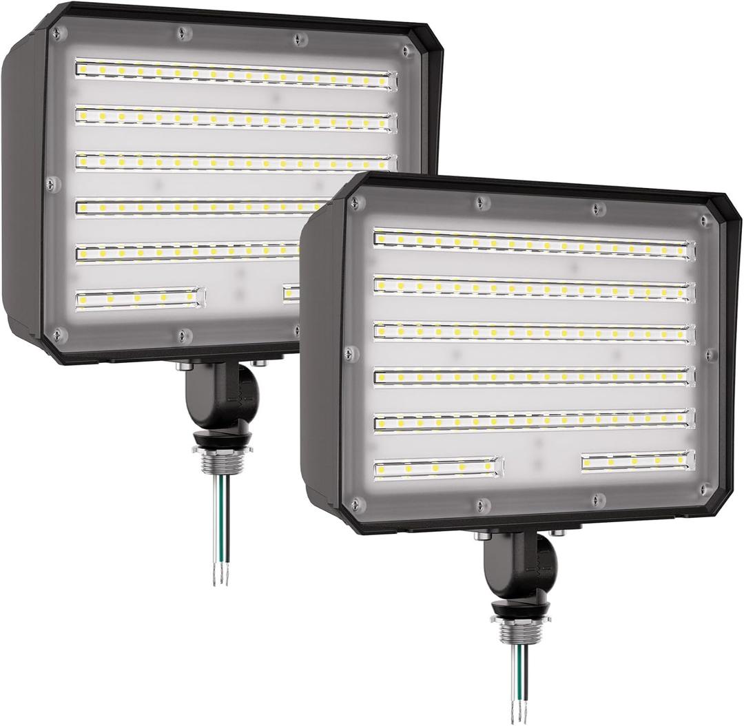 CINOTON 100W LED Flood Lights Outdoor, 14000LM IP65 Waterproof Outdoor Security Wall Light Fixture with 180Knuckle for Warehouse Porch Barn Garage Building 5000K 100V-277V 2 Pack