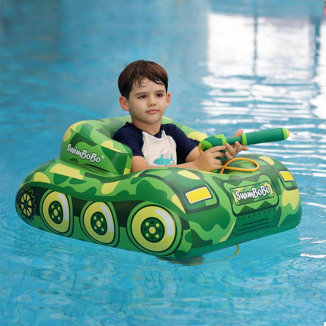 Swimbobo Inflatable Tank Pool Floats Kids Toddler Pool Floaties Swimming Pool Tank with Water Gun Swim Floaty Rafts Lake Beach Party Pool Toys for Boys Girls