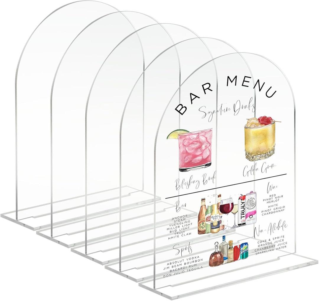 8x10 Inch Clear Arch Acrylic Sign with Stand | 5 Pack Blank Clear Arched Acrylic Sign with Base for DIY Wedding Table Numbers, Arched Wedding Signage, Events& Parties