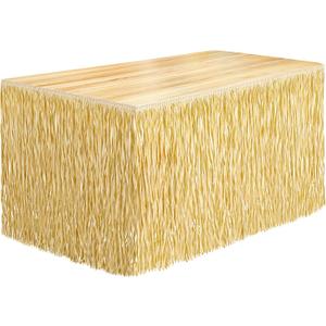 Fovths 1 Pack Luau Grass Table Skirt Paper Fringe Straw Grass Skirt 108 x 30 Inch Hibiscus Hawaiian Table Skirts Rectangle Tropical Luau Party Decorations for Hawaiian Luau Decorations