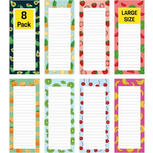 8 Large Magnetic Notepads Big Notepads for Grocery List, Shopping List, To-Do List, Reminders -Strong Magnetic Back- Memo Pads with Realistic Fruit Designs | 60 Sheets per Pad 9 x 3.5 inch (8 Pack)