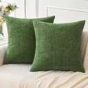 MIULEE Pack of 2 Couch Throw Pillow Covers 16x16Inch Soft Moss Green Spring Chenille Pillow Covers for Sofa Living Room Solid Dyed Pillow Cases