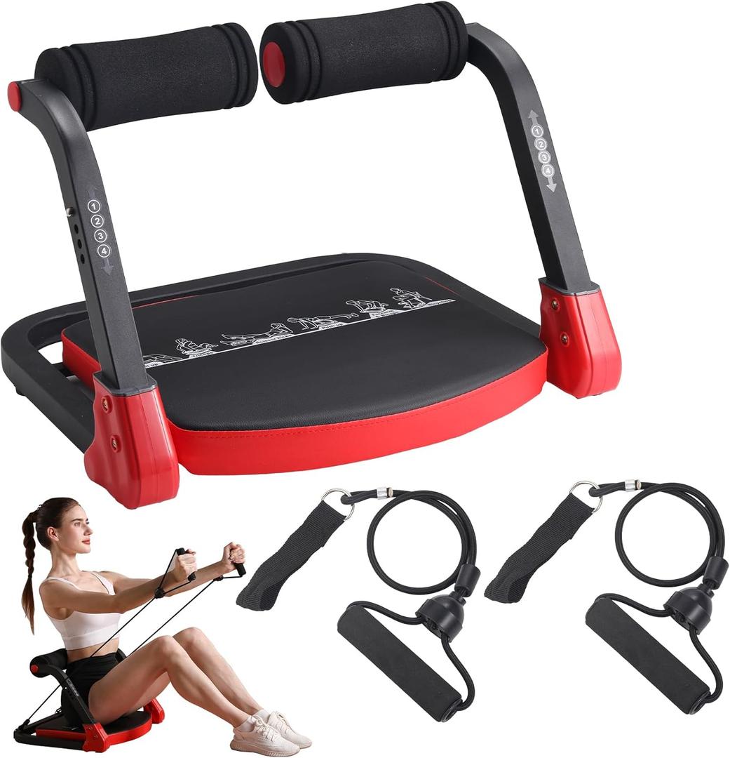Ab Machine with Resistance Bands for Abdominal Exercise - 3 Levels Adjustable Sit-Up Exercise Equipment for Home Gym, Core & Full Body Workout
