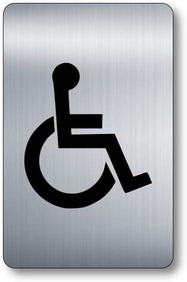 Toilet Sign - 7.5"L x 3.5"W - High Strength Self Adhesive - Metallic Silver Finish (Disabled)