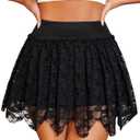 Avidlove Womens Sexy Mini Skirt Flowy Layered Lace Skirt Asymmetrical Short Skirts (Small, Black)