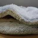ShinHye Cozy Cat Bed - Round Plush Fluffy Hooded Cave, Indoor/Outdoor, Waterproof & Washable, Calming Anti-Anxiety Design - 23x23 Inch, Grey