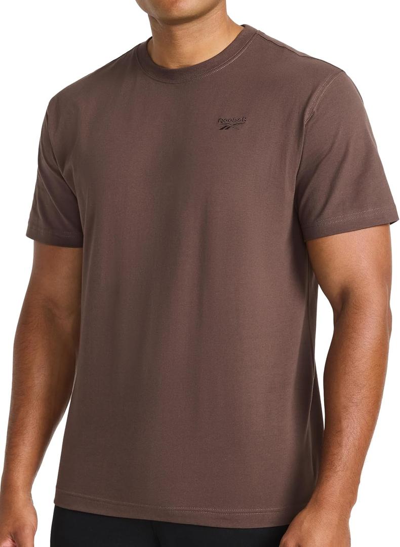 Reebok Men's Short Sleeve Crewneck Embroidered T-Shirt, Standard Fit, Lightweight Stretch Cotton Fabric (Medium, Bracken - Vector Embroidery)