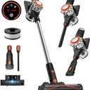 Cordless Vacuum Cleaner, 90Mins Runtime 550W/45KPA Rechargeable Vacuum Cleaners for Home, Self-standing Stick Vacuum with Wall Mount Charging & Anti-Tangle Brush for Pet Hair, Carpet, Hardwood Floor