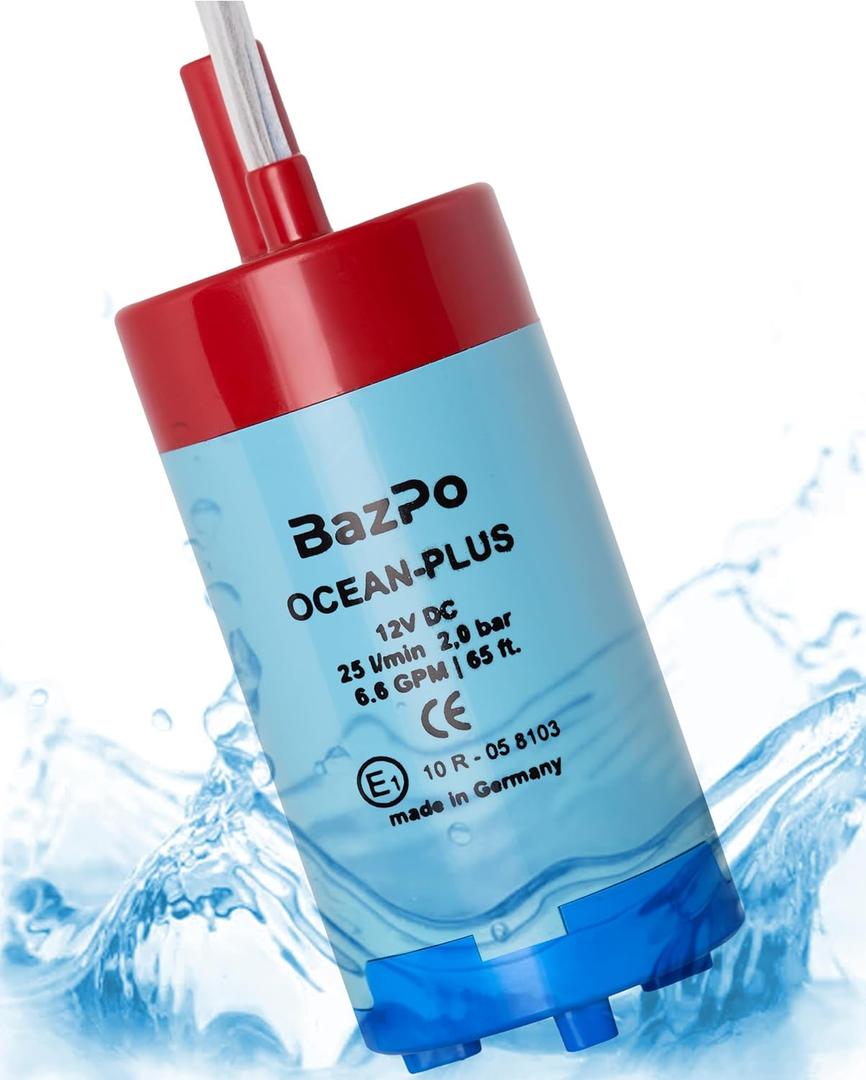 12V Submersible Water Pump - German Made (6.5GPM / 65ft.) | Portable RV Water Pump - Works with Electric Switch in 12V Faucets | 12 Volt Small Water Transfer Pump for Camper, Yacht, Pond