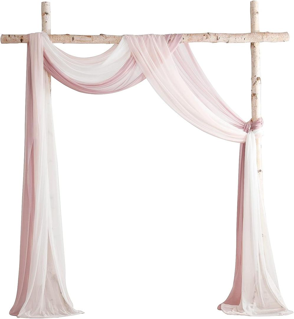 Floroom Wedding Arch Draping Fabric 3 Panels 20Ft Chiffon Fabric Drapes Arbor Drapery Wedding Ceremony Reception Swag Decorations (Dusty Rose +Blush +White)