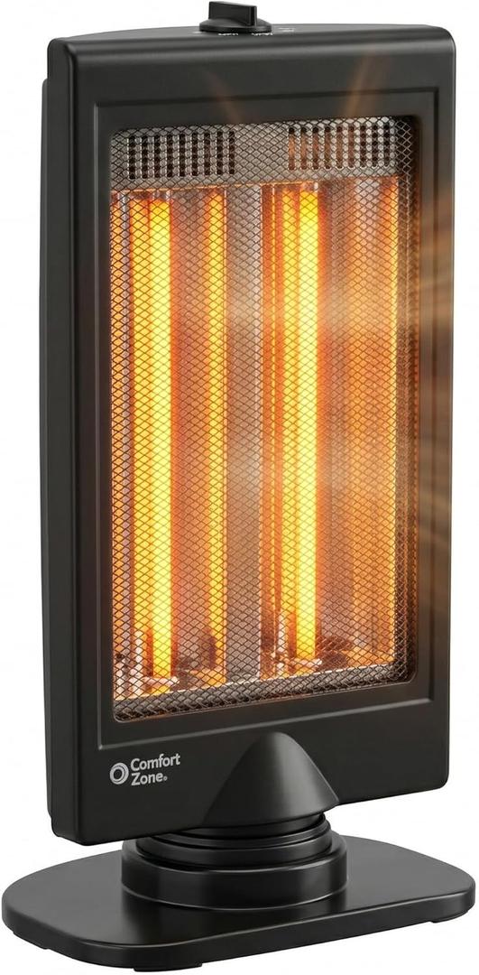 Comfort Zone Oscillating Portable Space Heater, Flat Panel, Halogen, Infrared, Electric, Adjustable Tilt, Overheat Sensor, Stay-Cool, & Tip-Over Switch, Ideal for Home, Bedroom, & Office, 800W, CZHTV9