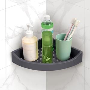 Corner Caddy Bathroom Shower Shelf Wall Mounted No Drilling Storage Shelves rack Adhesive Triangle Baskets ABS Bathroom Kitchen toilet Storage Basket Bathroom Accessories (Z 330 Dark grey)