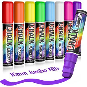 KERIFI Window Chalk Markers for Cars Washable: 10mm Jumbo Liquid Chalk Pens, Wet Erase for Auto Bistro Blackboard Glass Mirror Poster Wedding Signs, Just Married Car Windows Art Decorations (8 Colors)