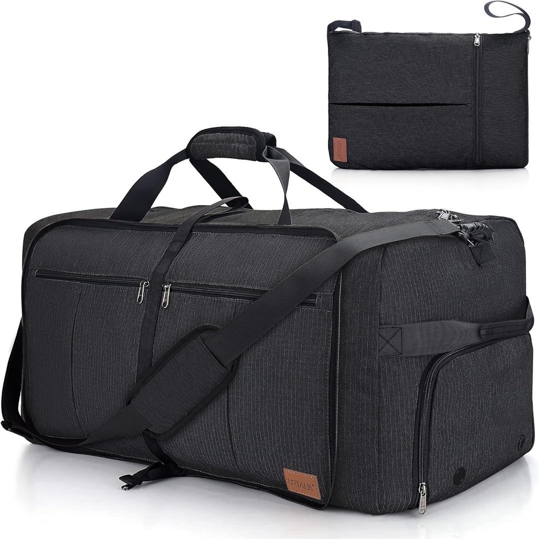 100L Travel Duffle Bag for Men, Urtala 32 Large Duffle Bag for Traveling with Shoe Compartment, Foldable Travel Duffel Bag Weekender Bag Gym Bag for Men Women Waterproof & Tear Resistant (Black)