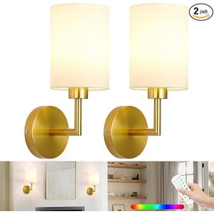 Woderdeng Battery Operated Wall Sconce Set of Two,Dimmable Cordless Wall Sconces,12 Colors Rechargeable Wall Lights,Wall Lamps for Bedroom,Living Room (Bronze)