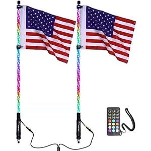 Beatto 1PCS 2FT(0.9M) RF Remote Control RGB LED Whips Light with Dacning/Chasing, Antenna Light for Off- Road Vehicle ATV UTV RZR Jeep Trucks Dunes. (2FT-1PCS)
