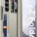 Vizvera for Samsung Galaxy Z Fold 6 Case RFID Wallet with Cards Holder [Hinge Cover] [Camera Cover] Shockproof Silicone Protective Phone Case for Z Fold 6 2024-Natural Titanium