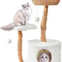 Easyego Modern Cat Tree, 39.9" Aesthetic Wood Cat Tree Tower for Large Cats, Luxury Cat Condo with Scratching Posts and Flower Platforms, Cat Furniture, White