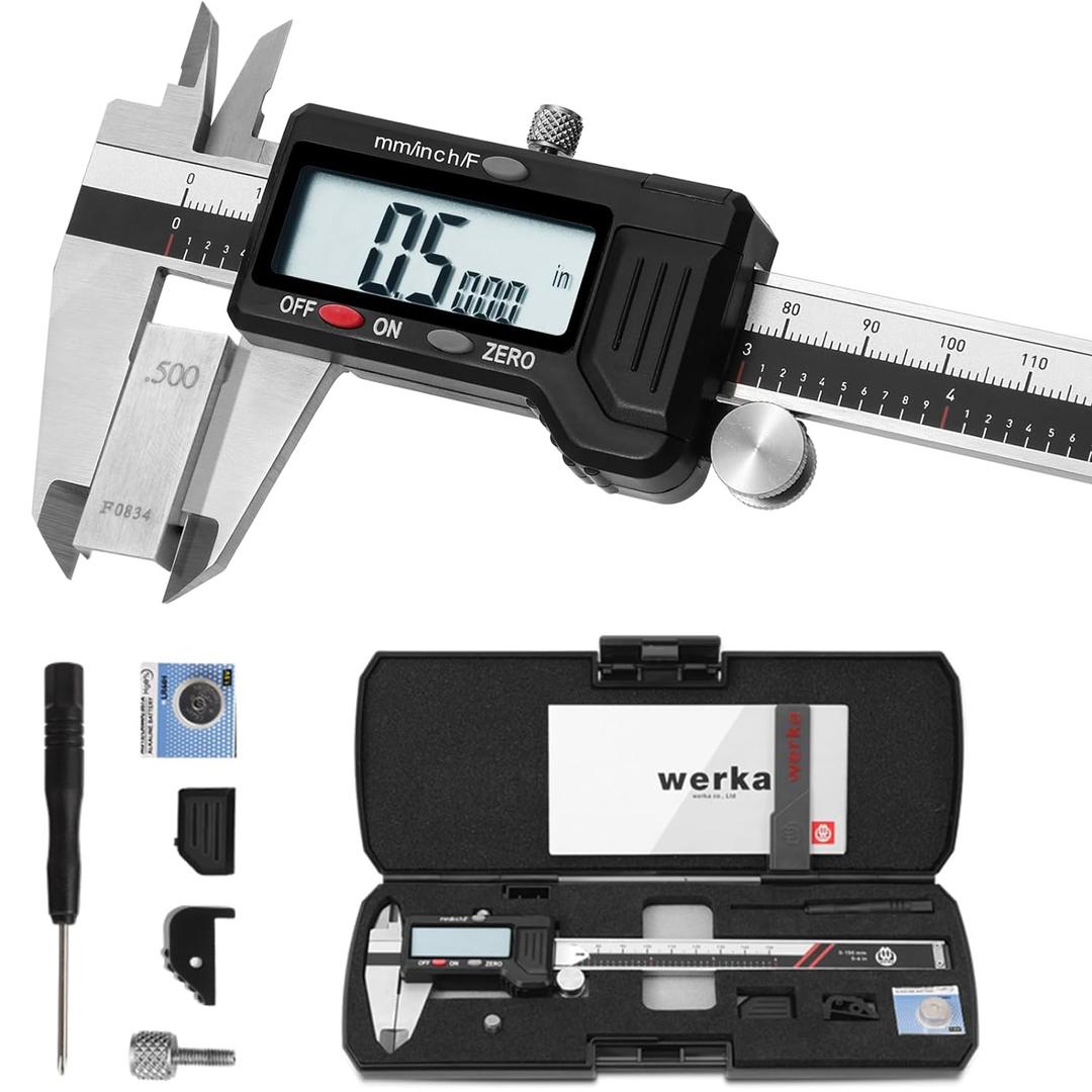 Digital Caliper, 0-6 Calipers Measuring Tool, Auto-Off Micrometer Caliper with 0.001High-Accuracy,Inch/Fraction/Millimeter Conversions Button,4 Measuring Ways, Stainless Steel Construction
