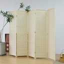 5 Panel Bamboo Room Divider – 5.6 ft Tall Folding Privacy Screen, Natural Beige Freestanding Room Partition Wall for Home Office (67" x 76.75", 5-Panel)