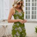 LOMON Womens Casual Summer Sleeveless Romper Loose Adjustable Spaghetti Strap Stretchy Shorts Jumpsuits with Pockets (Green, L)