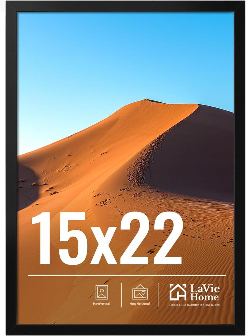 LaVie Home 15x22 Picture Frame for Wall Display, 15x22 Black Picture Frame with HD Plexiglas, 15 x 22 Frame 1 Pack, Display Frame for Vertical or Horizontal, Classic Collection