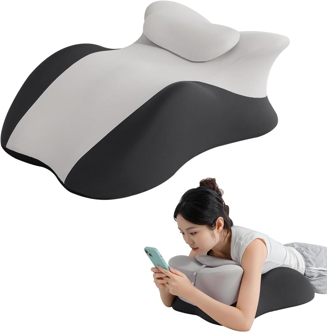 SheRest Adjustable Headrest Reading Pillow for Bed Adults - Memory Foam Back Support Wedge for Acid Reflux, Snoring & Legs, Duplex Gray (22.8"x15"x9")