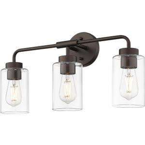 zeyu 3-Light Farmhouse Bathroom Light Fixtures, 22 Inch Bathroom Vanity Light with Clear Glass Shade, Oil Rubbed Bronze Finish, ZS62B-3W ORB