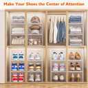 Thickened Clear Shoe Storage Organizer with Magnetic Door, Sturdy Stackable Shoe Boxes for Closet, Collapsible Space-Saving Shoe Rack for Sneakers & Boots, Plastic Shoe Cabinet Box Set, 6 Pack, White