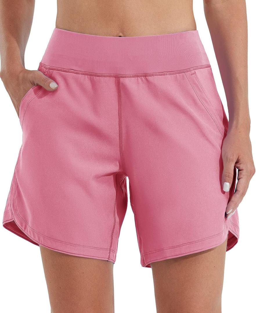 Willit Women's 5" Swim Board Shorts Quick Dry Beach Swimming Shorts UPF 50+ High Waisted Liner Pockets (18, Peach)